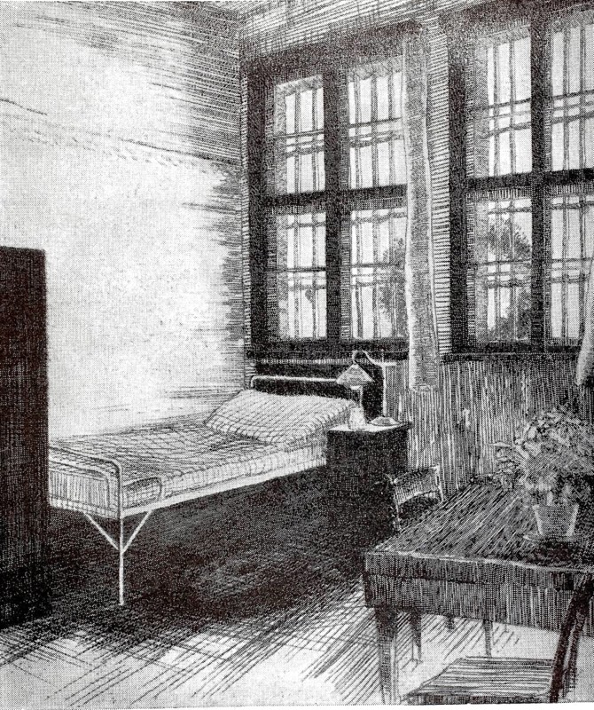 Adolf Hitler's cell at the fortress in Landsberg am Lech. Cell number 7 of the former fortress in which Adolf Hitler spent a prison sentence in 1924 was described as Hitler cell. The cell became part of National Socialist propaganda in the Nazi state, Bavaria, Germany, illustration, reproduction from a model from the 19th century. Authentic, file restored for optimal use, exact date of submission unknown, historical