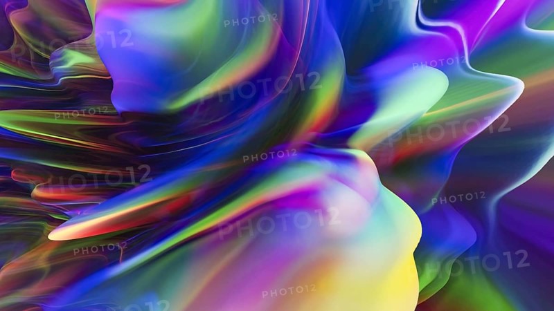 This image captures the dynamic essence of holographic 3D extrusions with a vivid interplay of colors in fluid motion, evoking a sense of depth and movement