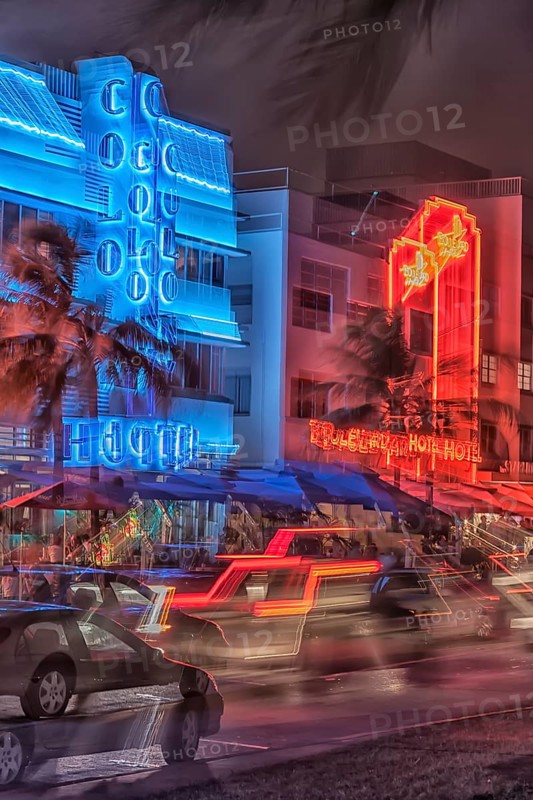 Ocean drive by night, South Beach, Miami, Florida, USA