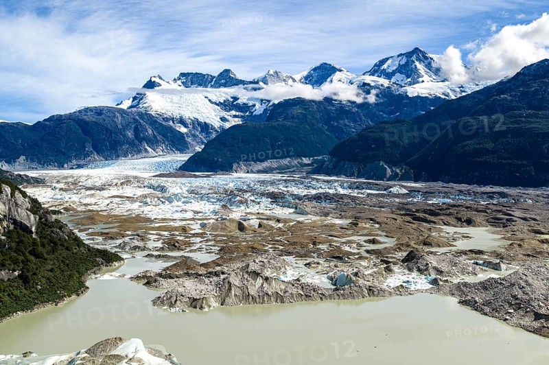 Melting glacier, glacier tongue, glacier Exploradores, aerial view, Valle Exploradores, near Puerto Rio Tranquilo, Región de Aysén, Chile
