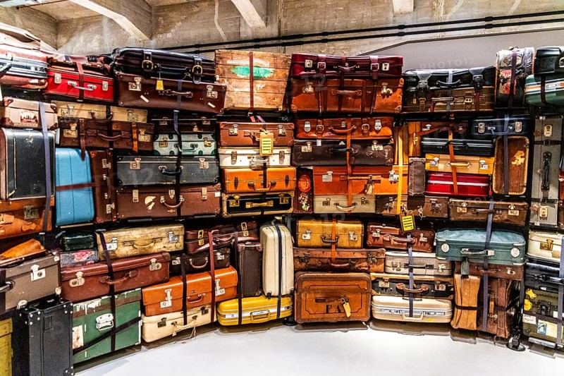 Luggage maze, historic suitcases, FENIX, museum about migration, in a historic warehouse in Katendrecht, hub for emigrants who set off overseas on the Holland-America line, Rotterdam, the Netherlands
