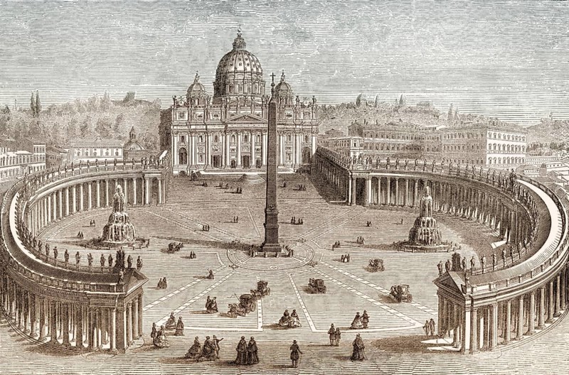 The Papal Basilica of St. Peter in the Vatican and St. Peter's Square in Vatican City, Rome, Italy, 19th Century