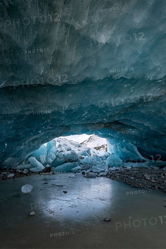 Glacier cave, ice cave, Morteratsch Glacier, Engadin, Graubünden, Switzerland