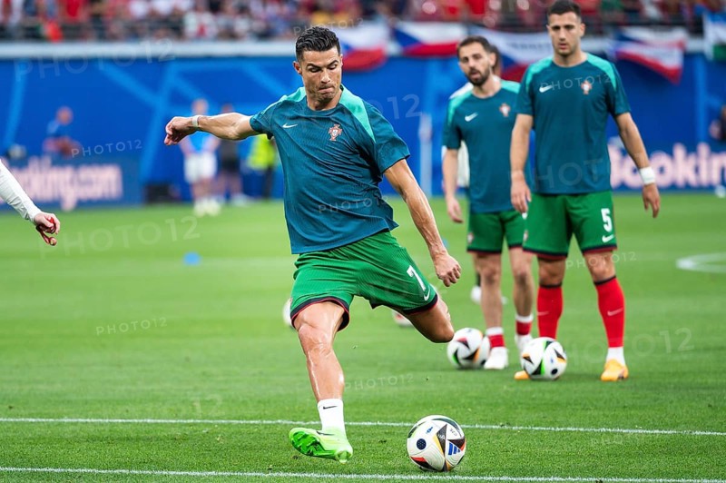 LEIPZIG, GERMANY - JUNE 18, 2024: Euro 2024 Groupe F match Portugal vs Czechia 2:1. Portugal supporter before the match. Cristiano Ronaldo during warm up.