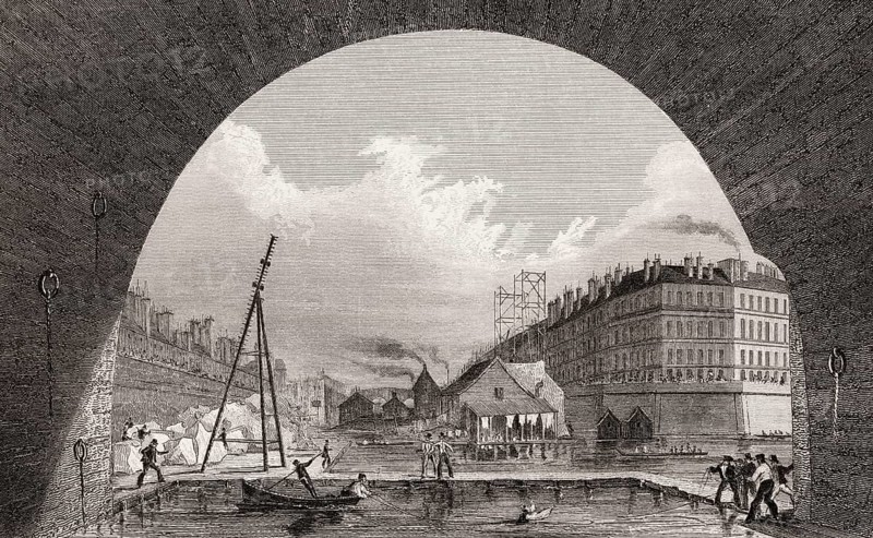 View of river Seine, Paris, antique steel engraved print, 1831