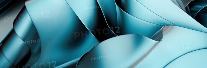 Abstract 3D rendering of smooth metallic waves in cool blue tones, evoking a sense of fluidity and motion. The gentle folds and reflective surfaces create a soothing visual