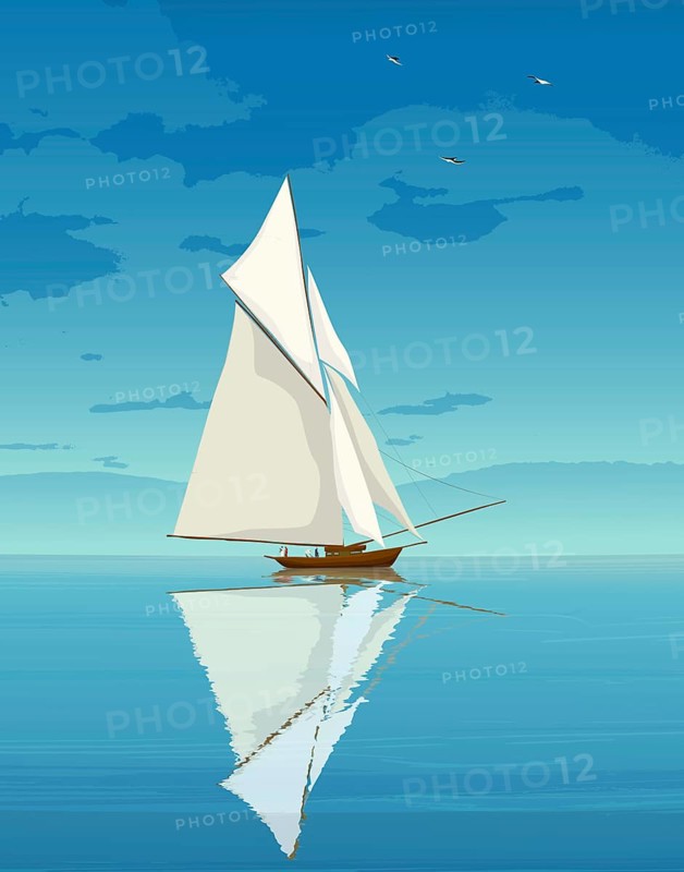 Old sailing ship on the open sea, vector illustration