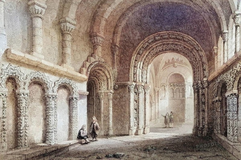 Cormac's Chapel, Cashel, Connemara, County Galway, Ireland, from the Landscape and Antiquities of Ireland, 1841, digital reproduction of a historical model
