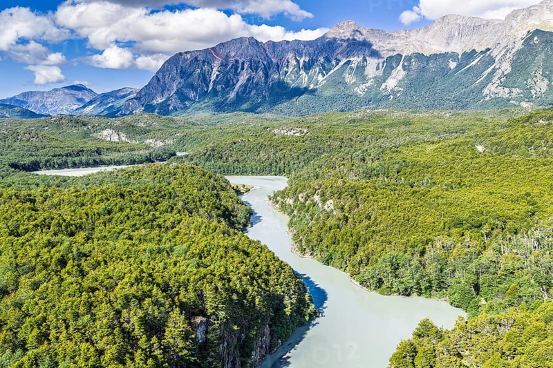 Mayer River, just north of Villa O' Higgins, aerial view, Patagonia, Chile