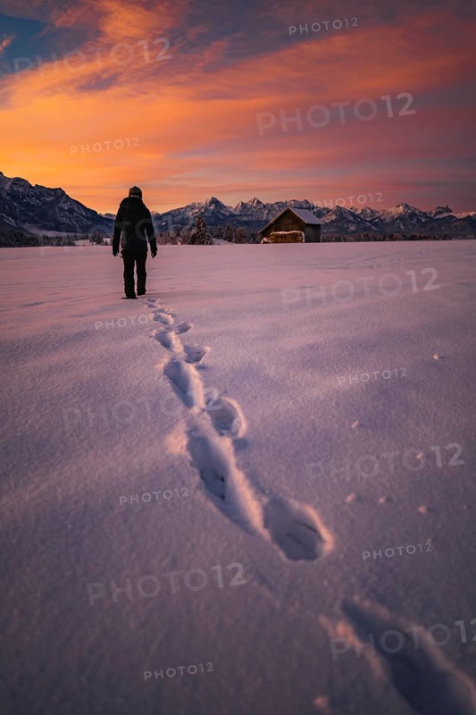 Winter landscape in the Allgäu near Halblech at sunrise