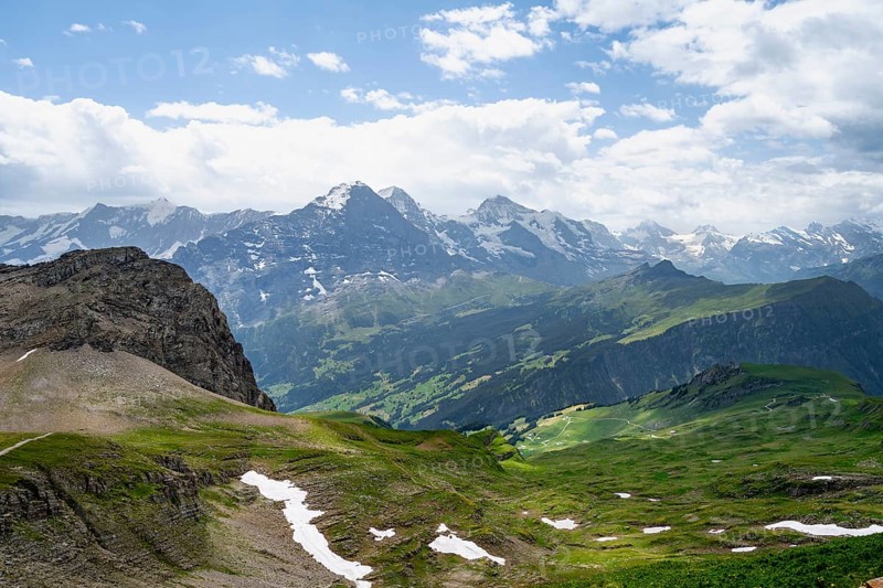View from the summit of Faulhorn, Eiger, Mönch and Jungfrau mountain scenery, Bernese Alps, Bernese Oberland, Switzerland