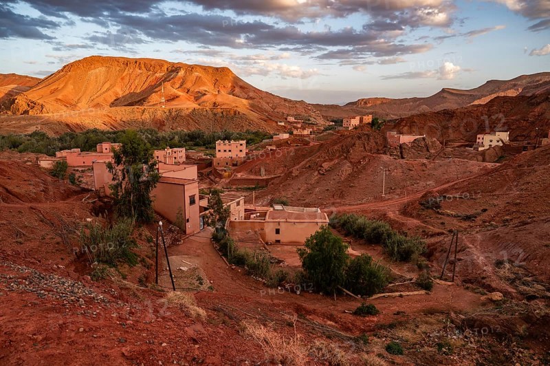 Mountain landscape in the setting sun in Dades Valley, Morocco
