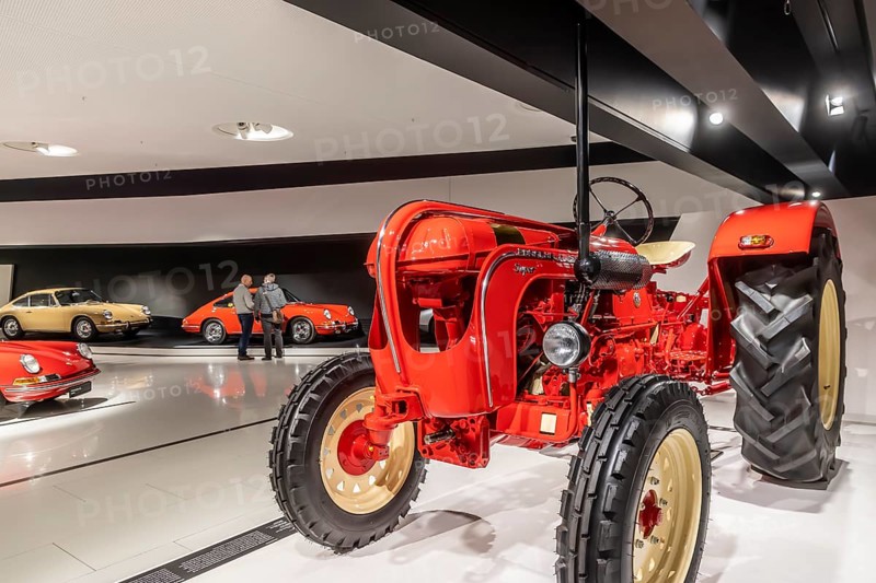 Porsche Museum Stuttgart. Porsche Diesel Super L 318 model from 1960. The automotive museum of Dr. Ing. h.c. F. Porsche AG shows racing cars and iconic cars from automotive history. Since opening in 2009, it has attracted over 6.5 million visitors. interior view. Zuffenhausen, Stuttgart, Baden-Württemberg, Germany