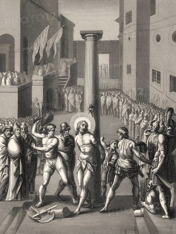 The Flagellation of Christ, New Testament, steel engraving 1853, digitally restored