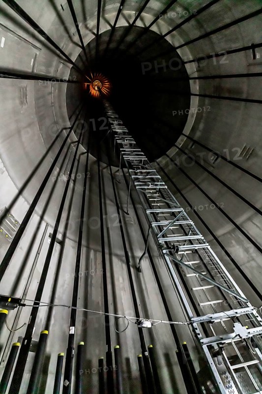 The interior of an unfinished tower at the Cramme wind farm construction site, Oderwald, Lower Saxony, Germany