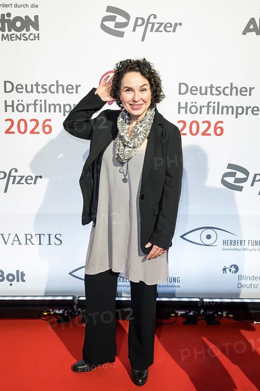 Nadja Schulz-Berlinghoff in front of the German Audio Film Awards ceremony at the Colosseum cinema in Berlin on 24.03.2026