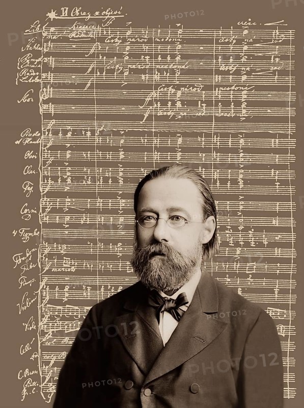 Bedrich Smetana, 1824 – 1884, Czech composer, digital edited according to a photograph, notation from his opera Libuše