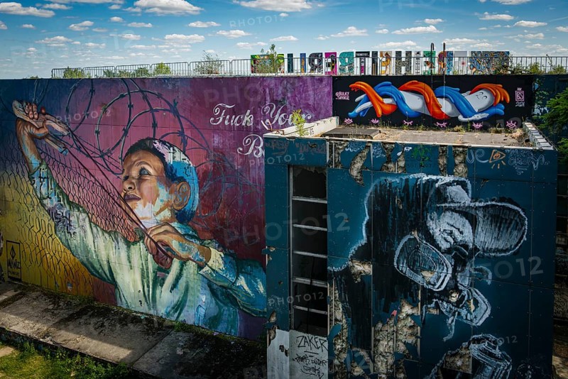 Graffiti on the former US eavesdropping facility on Teufelsberg in Grunewald, Berlin, Germany