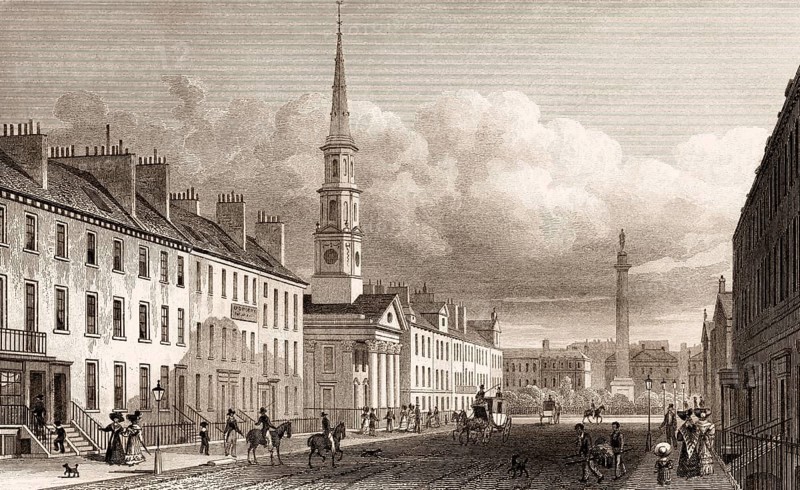 George Street, St Andrew's Church and Lord Melville's Monument, Edinburgh, Scotland, 19th century, from Modern Athens by Th. H. Shepherd