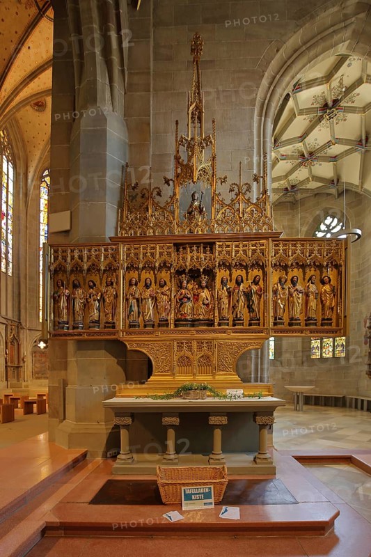 Folding altar of the late Gothic Holy Cross Münster, handicraft, interior view, Neckar Valley, Baden-Württemberg, Germany