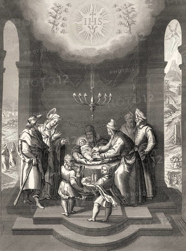 The circumcision of Jesus, steel engraving, 1853, digitally restored