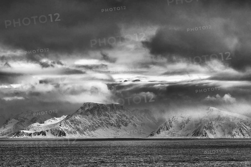 Snowy mountains on the Norwegian Sea, Loppa, Finnmark, Norway, March 2019