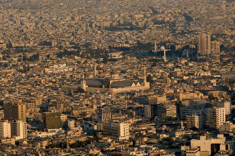 Damascus, Syria. April 3rd 2005 Aerial view of the Syrian capital Damascus seen from mount Qasyun