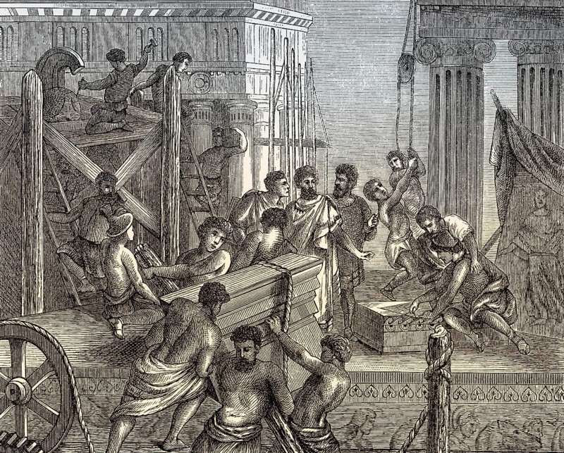 Construction of a temple to Athena Polias, Acropolis of Athens, Greece
