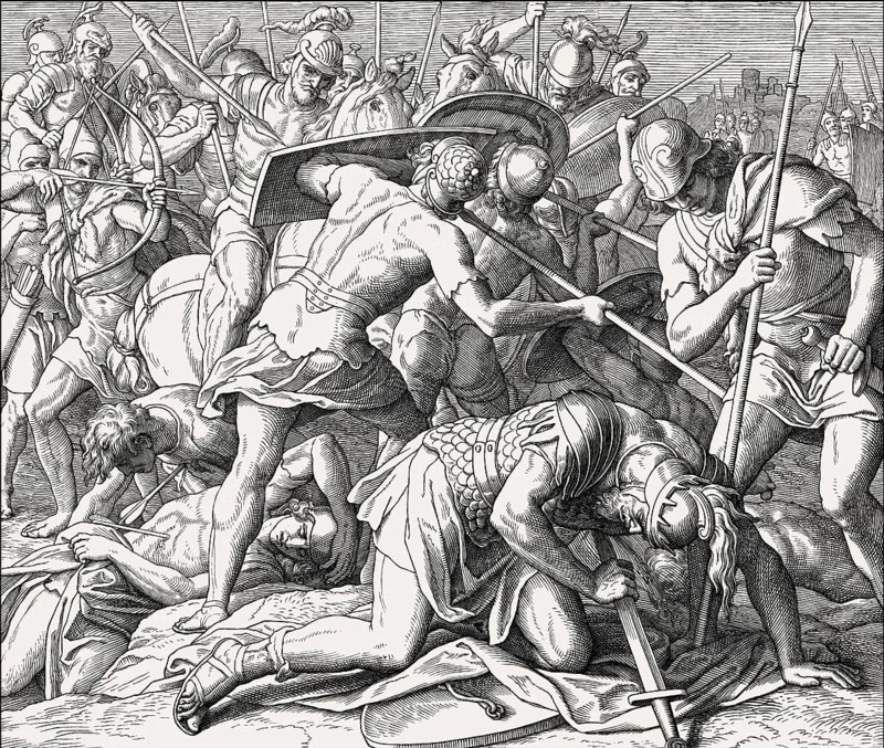 Battle of Gilboa, death of Saul, Old Testament, by Julius Schnorr von Carolsfeld