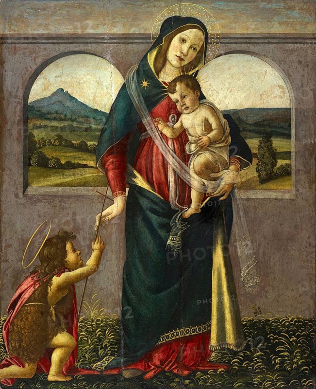 Madonna mit Kind und dem Heiligen Johannes dem Täufer, Madonna and Child with the Infant Saint John the Baptist, Painting by Sandro Botticelli (1 March 1445, 1510), one of the most important Italian painters and draughtsmen of the early Renaissance, Historic, digitally restored reproduction from an original, Record date not stated