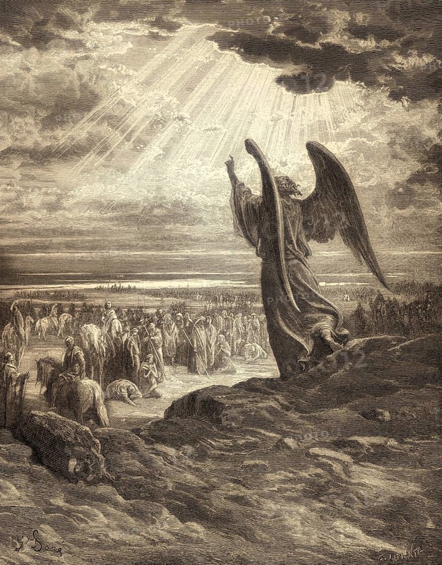An angel appears to the Israelites, Old Testament, Gustave Doré, 1863