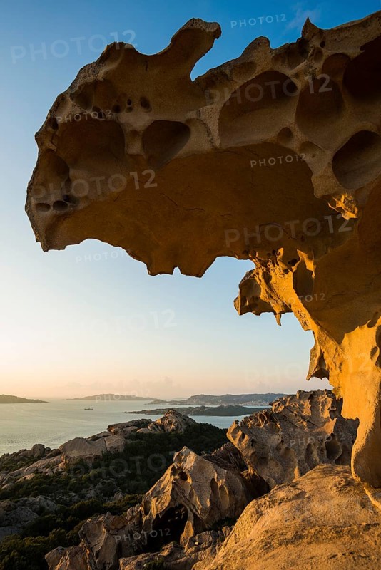 Bizarre granite rocks, Roccia dell Orso, sunset, Capo d'Orso, Palau, Costa Smeralda, Sardinia, Italy
