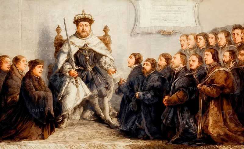 Henry VIII presents the Barber-Surgeons' Company Charter to the first Master, London, England, Europe, 16th century