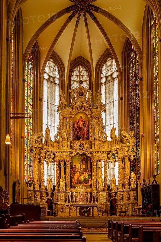 Nave and high altar, St Mary's Cathedral in Erfurt, Thuringia, Germany, for editorial use only