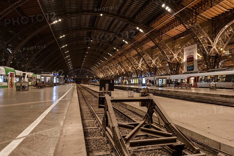 LEIPZIG, GERMANY - OCTOBER 8, 2018: Interior of the Leipzig Hauptbahnhof Station with end of the track