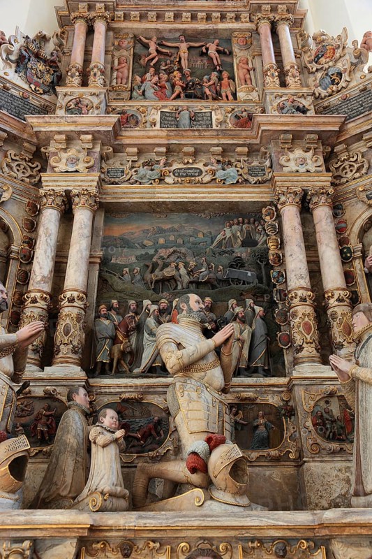 Church of St. Moriz, epitaph of Nikolaus Bergner, alabaster tomb counted among the most beautiful Renaissance epitaphs in Germany, Coburg, Upper Franconia, Bavaria, Germany