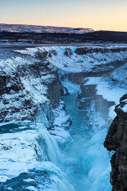 Gullfoss, Hvítá river waterfall, ice, frost, snow, winter, Haukadalur, Iceland, Scandinavia