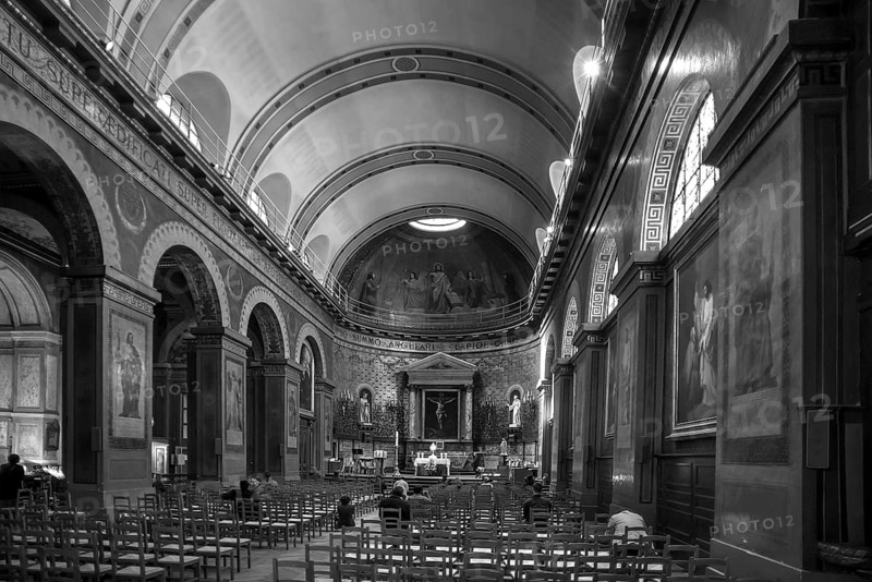 Interior of Saint Louis d'Antin church, built 1783, black and white, Paris, France
