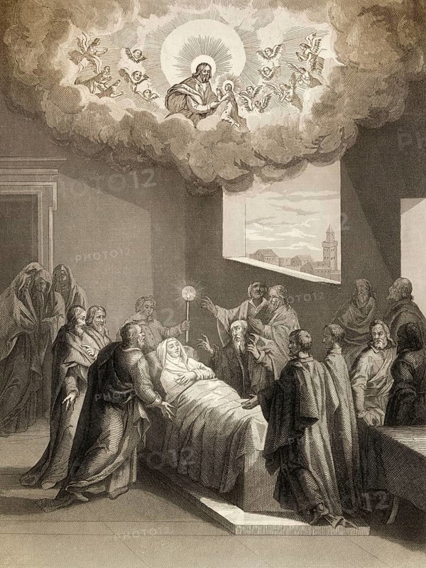 The Death of the Virgin Mary, Steel engraving 1853, digitally restored