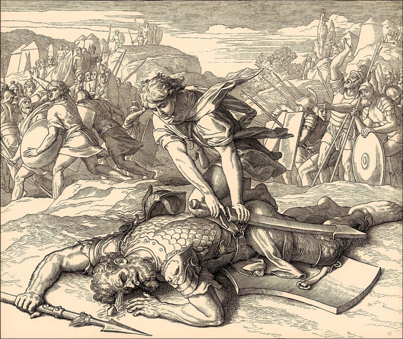 David killing the enemy champion Goliath, Old Testament, by Julius Schnorr von Carolsfeld
