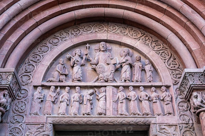 The tympanum of the Gallus Gate at Basel Minster is one of the most important Romanesque figure portals in German-speaking countries, built at the end of the 12th century, Altstadt, Basel, Canton of Basel-Stadt, Switzerland