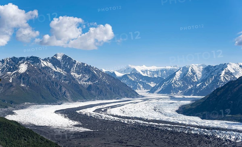 View of impressive mountain landscape with the Matanuska Glacier tongue, Lion's Head, Chugach Mountains, Alaska, USA