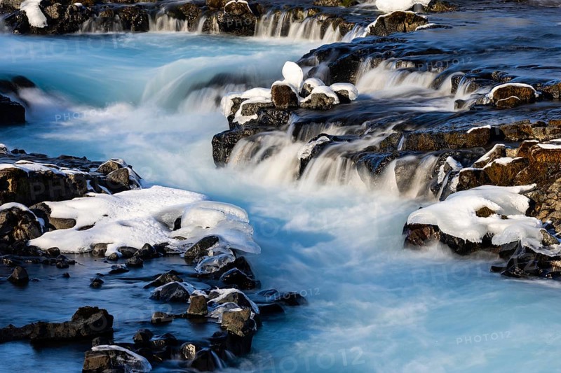 Brúarfoss, waterfall, snow, winter, Golden Circle, Iceland, Scandinavia
