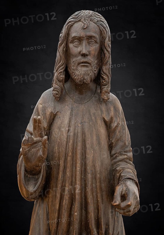 Christ on the Palm Donkey, c. 1500, detail, on dark background, Zeppelin Museum, Friedrichshafen, Baden-Württemberg, Germany