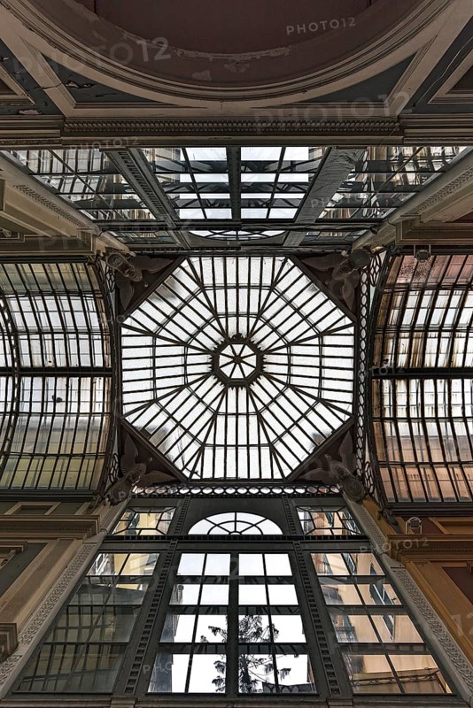 Glass roof in the Mazzini Galleries shopping centre, built in 1872, Genoa, Italy
