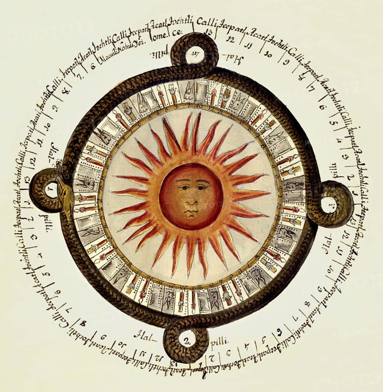 Illustration depicting an ancient Mexican calendar by Antonio de León y Gama, digitally restored