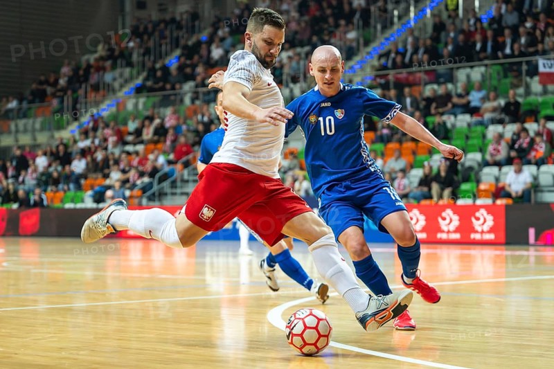 LUBIN, POLAND - MARCH 12, 2025: Futsal match European Championship qualifiers Poland - Moldova 3:0. In action Sebastian Leszczak