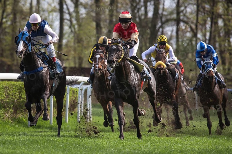 WROCLAW, POLAND - APRIL 15, 2018: Race for four years and older horses III group at Racecourse WTWK Partynice. The opening day of the season