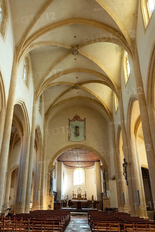 Interior of Saint-Sebastien Church in Manglieu, featuring Romanesque arches, Puy de dome department, Auvergne Rhone Alpes. France