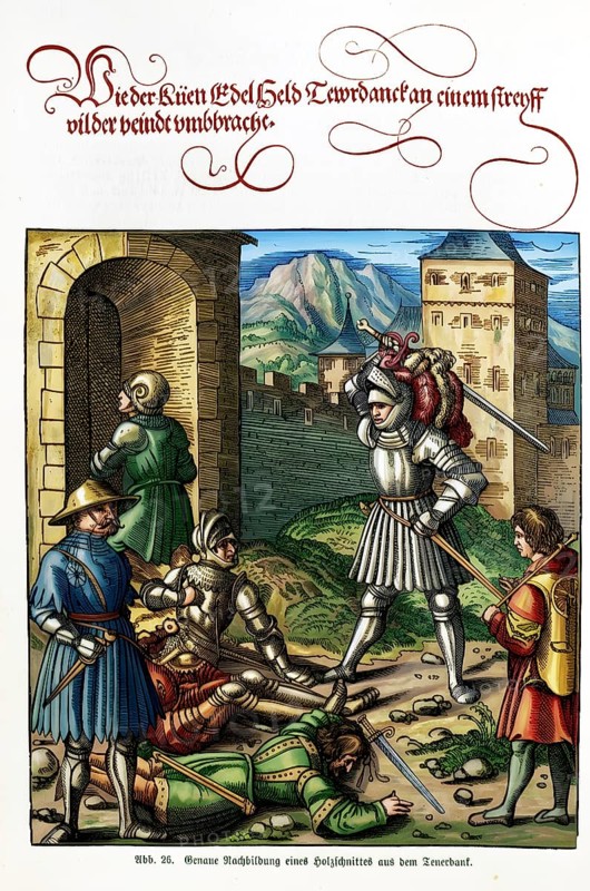Replica of a woodcut from Theuerdank, Emperor Maximilian I, verse novel, printed work, letterpress, 15th century, illustration, literature, historical illustration, digitally edited